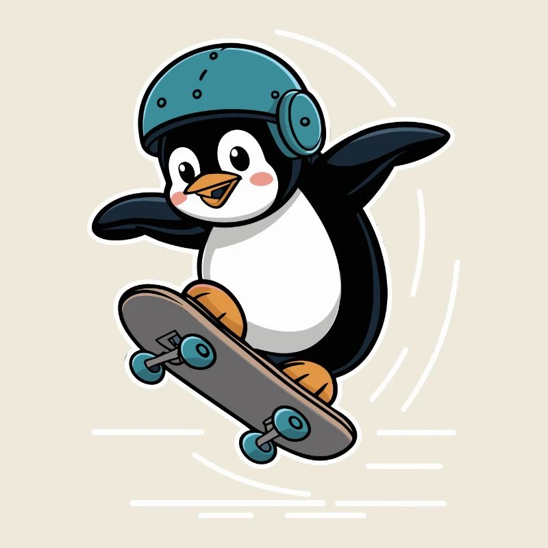 Skateboard Fahrender Pinguin Mit Helm