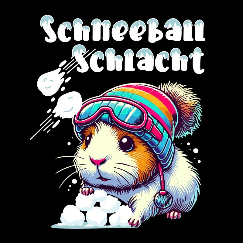 cochon d’Inde bataille de boules de neige Hiver Ski Fun