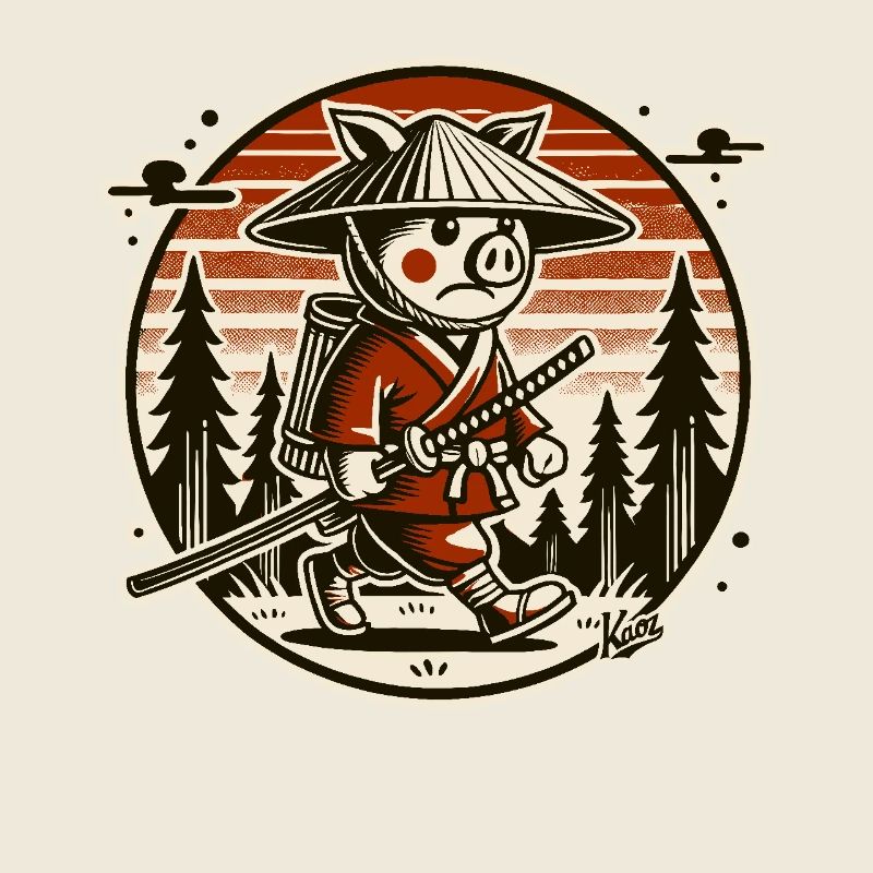 Samurai-Schwein Ronin auf Wanderschaft