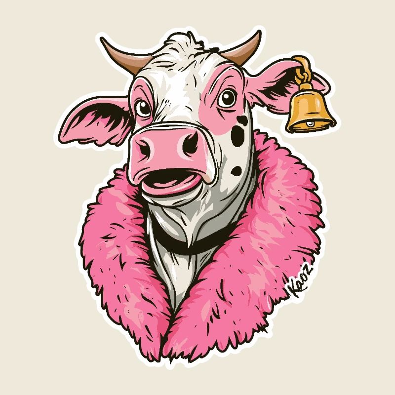 Vache à la mode en veste rose