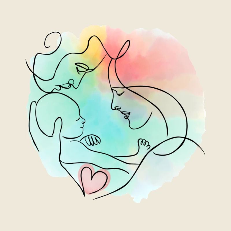 Mère, père, bébé - motif familial coloré
