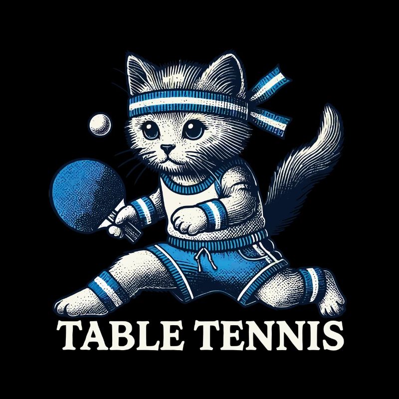 Cute Cat Playing Table Tennis Vintage Style
