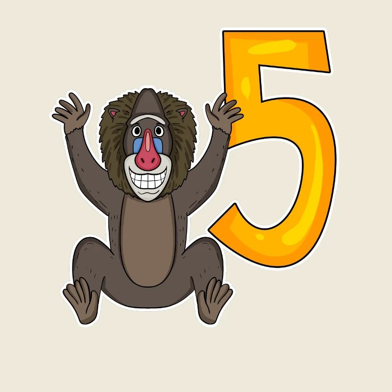 5th Birthday Motif Monkey - 5 years