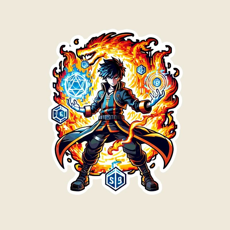 Anime Wizard Mage Fighting Dragon Pixelated Gamer