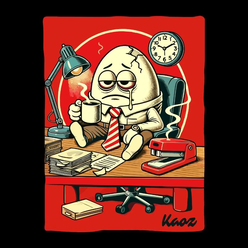 Oeuf de bureau fatigué avec du café
