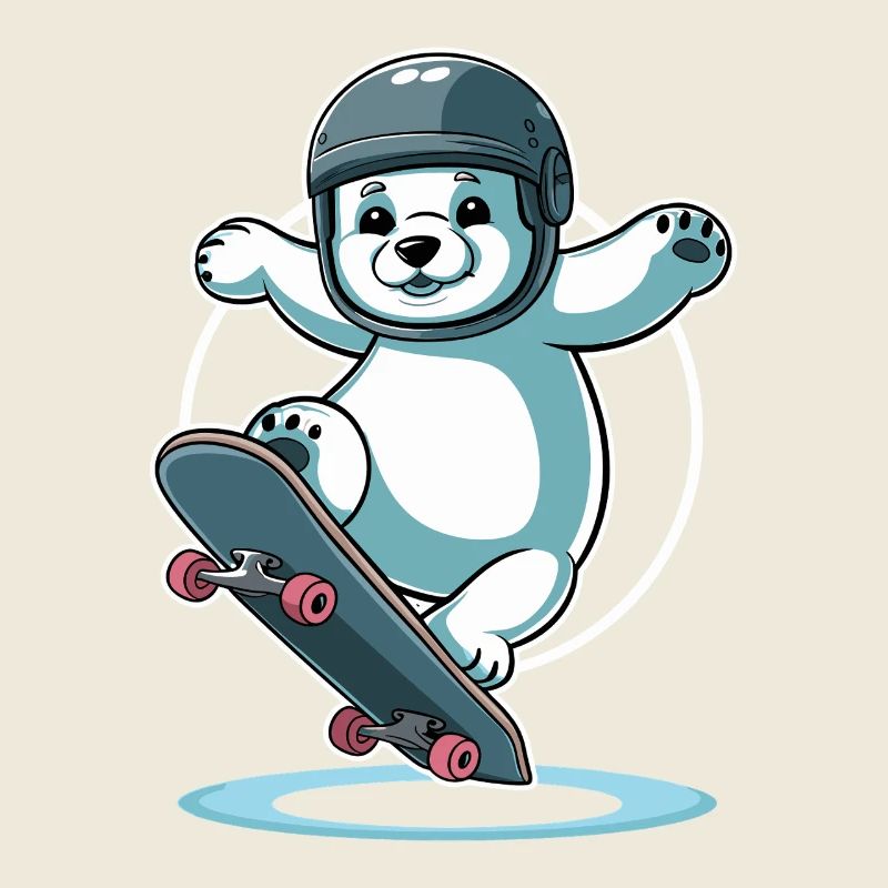 Skateboarding polar bear with helmet