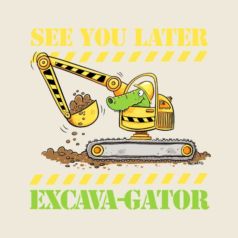 Excavatrice de chantier crocodile disant jeu de mots