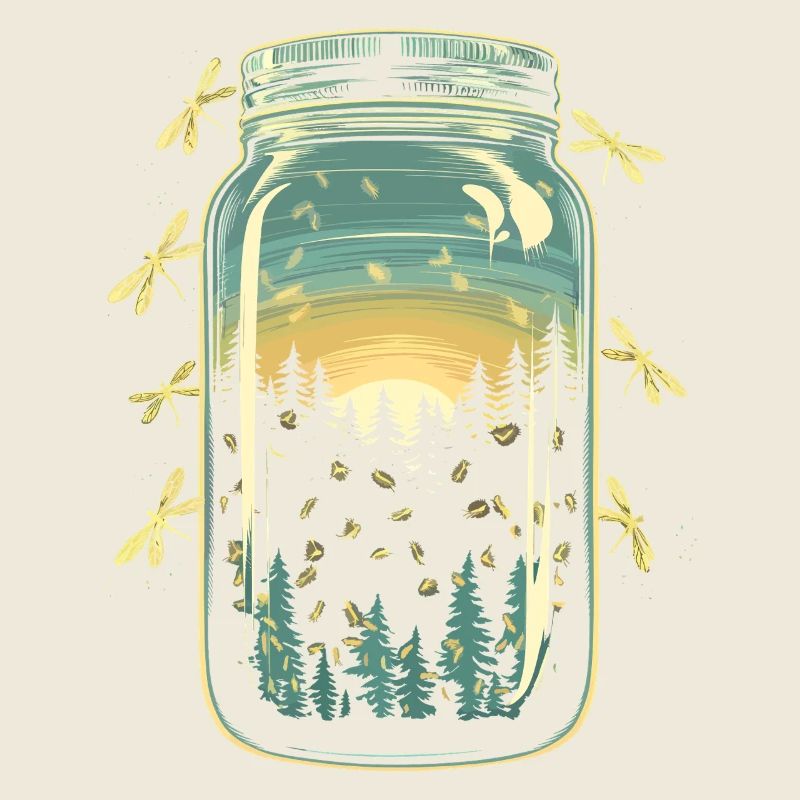 Magical forest fireflies