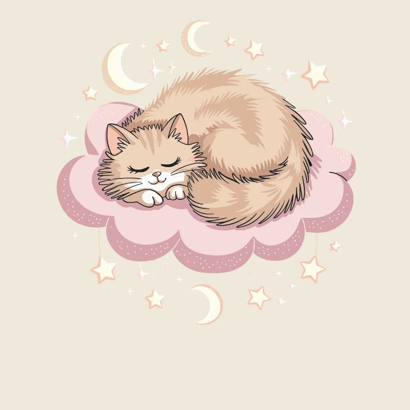 Whimsical Escapism Cat on Cloud and Stars