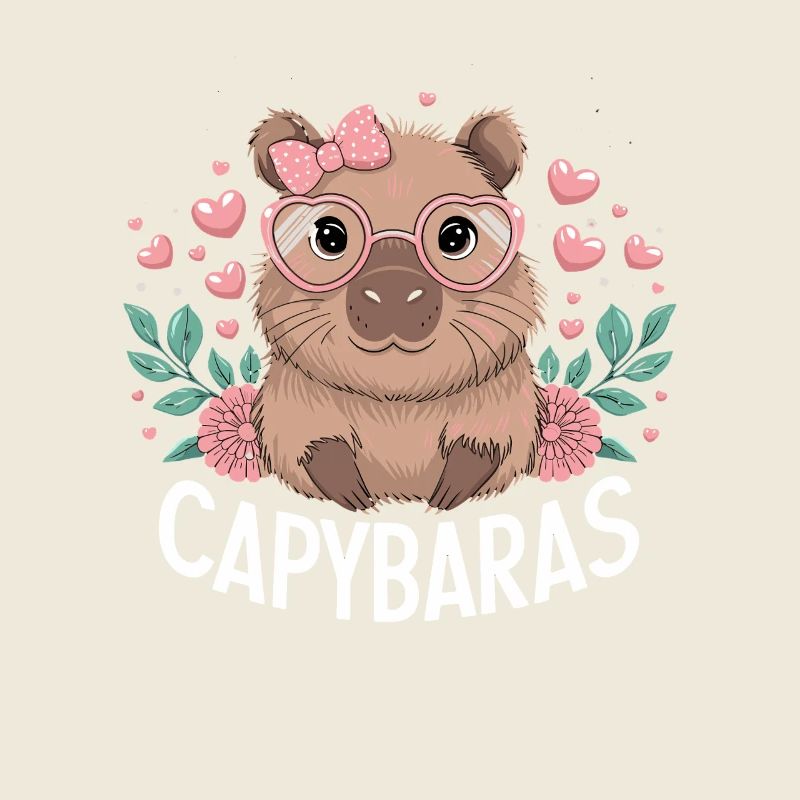 Süße Capybara mit Herzen und Brille, Capybaras