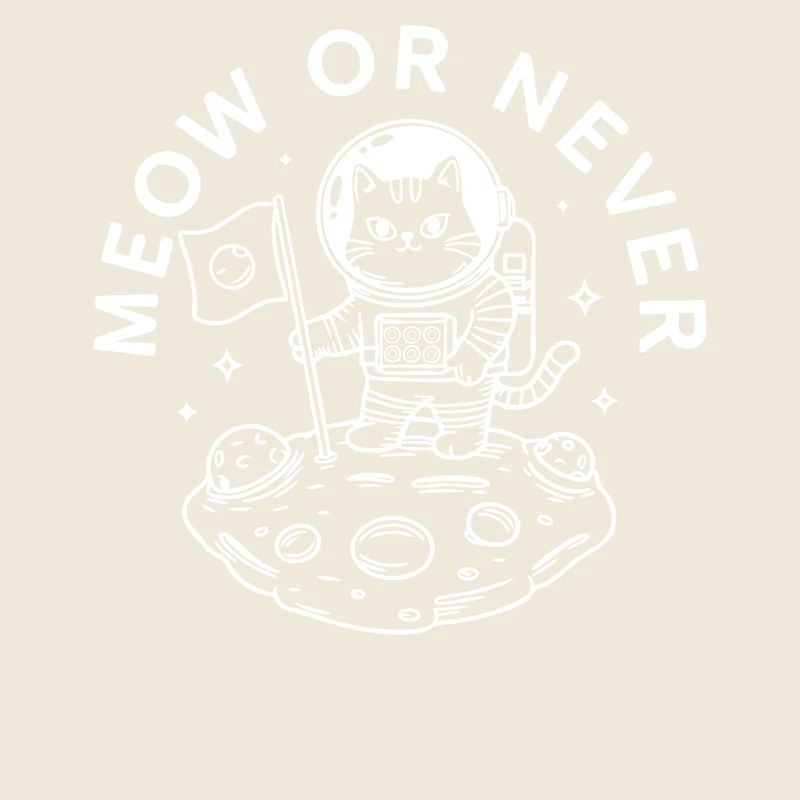 Meow or Never Funny Space Astronaut Cat Pun
