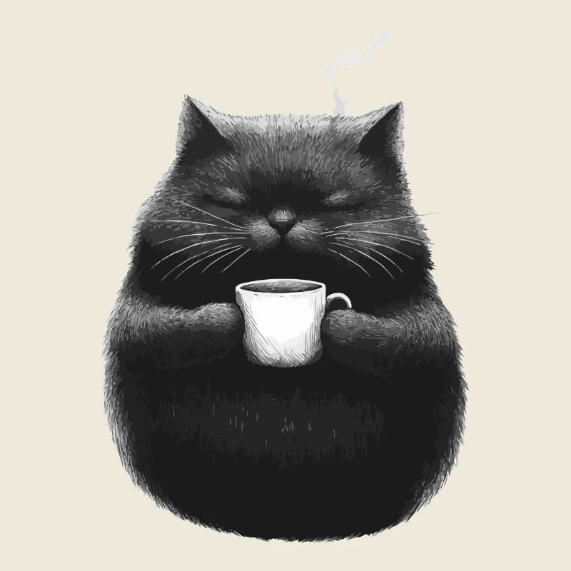 Chat douillet avec tasse à café dans les pattes