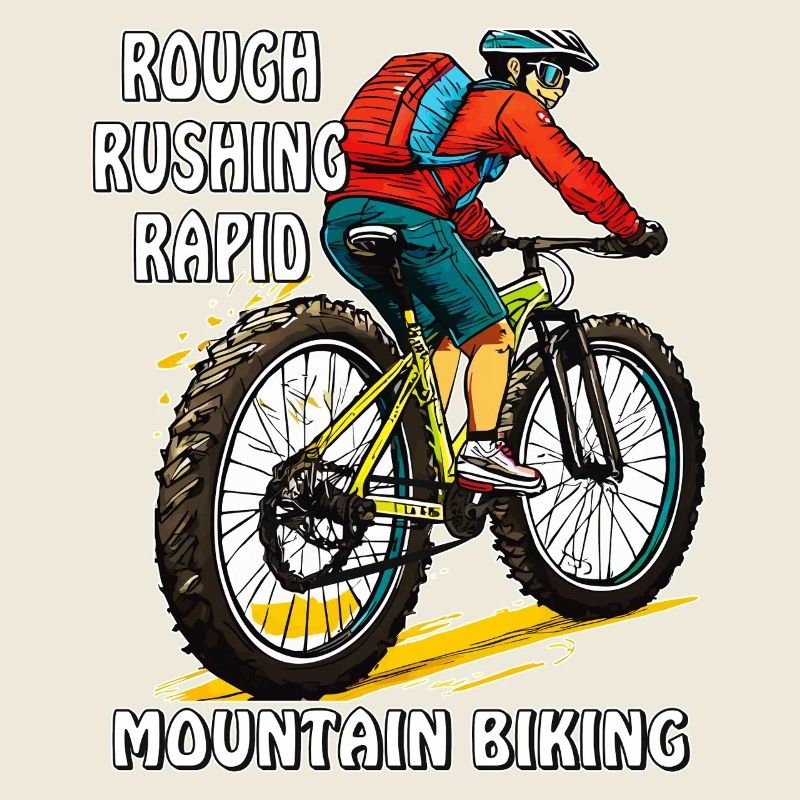 MOUNTAIN BIKER ROUGH RUSHING RAPID