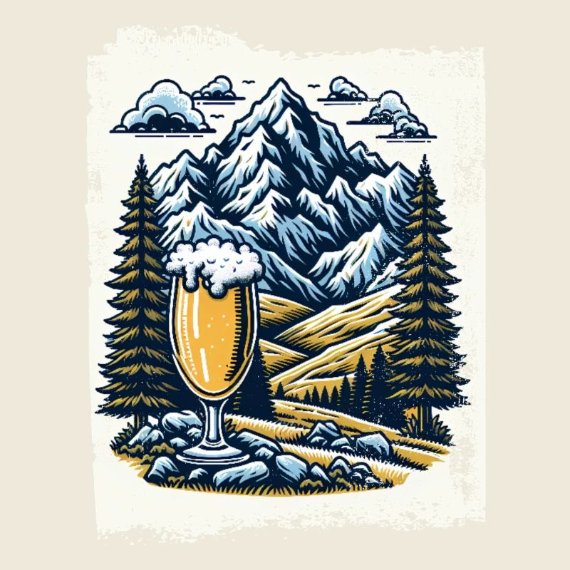 Mountain panorama with beer glass