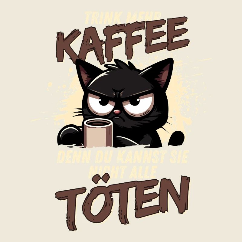 Trink mehr Kaffee – schwarzer Humor Katze