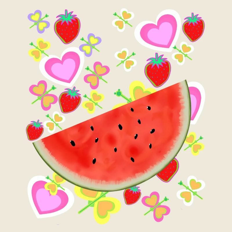 Obst Frucht Melone Retro Vintage Erdbeeren Herz