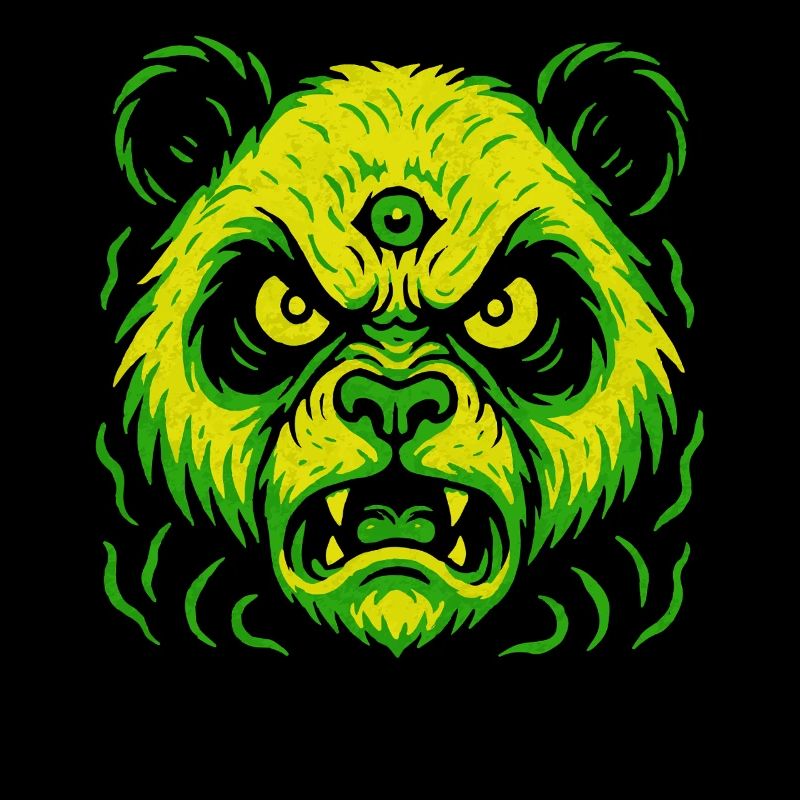 Three-eyed neon panda with killer eyes
