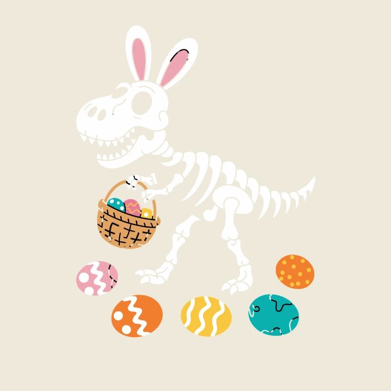Easter Bunny Skeleton Dino with Easter Eggs Basket