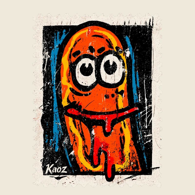 Saucisse de dessin animé folle avec de la bave de la bouche