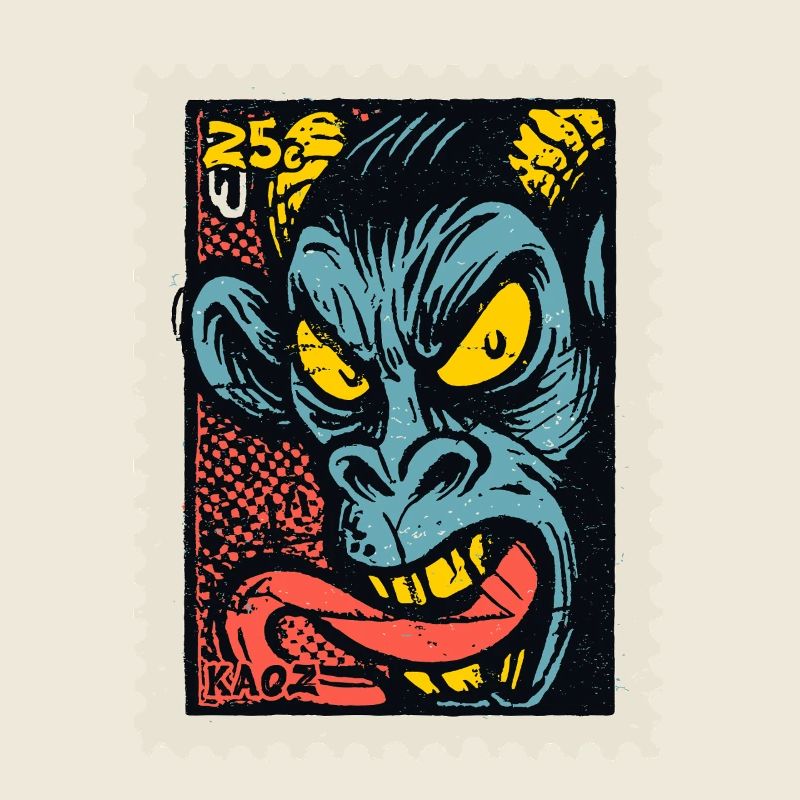 Demon monkey with long tongue, a comic book stamp