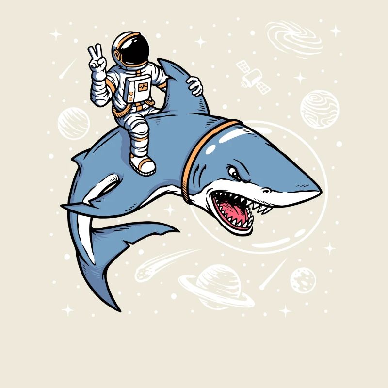 Astronaute chevauchant un requin de l’espace