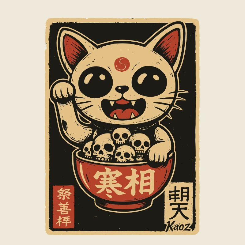 Dunkle Winke-Katze mit Totenköpfen