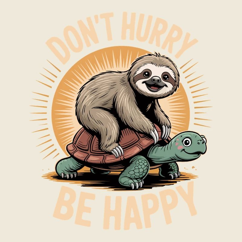 Funny Sloth And Tortoise Dont Hurry Be Happy