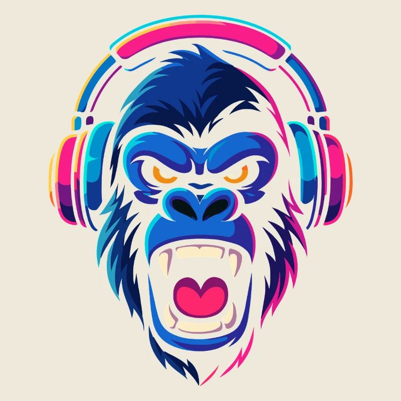 Neon Gorilla mit Kopfhörern