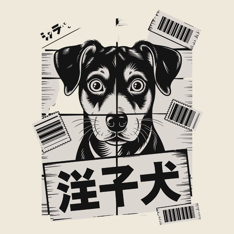 Chien mignon avec affiche de code-barres