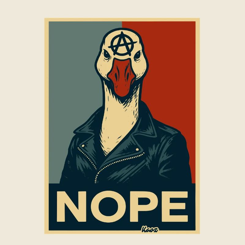 Gans mit Lederjacke sagt Nein