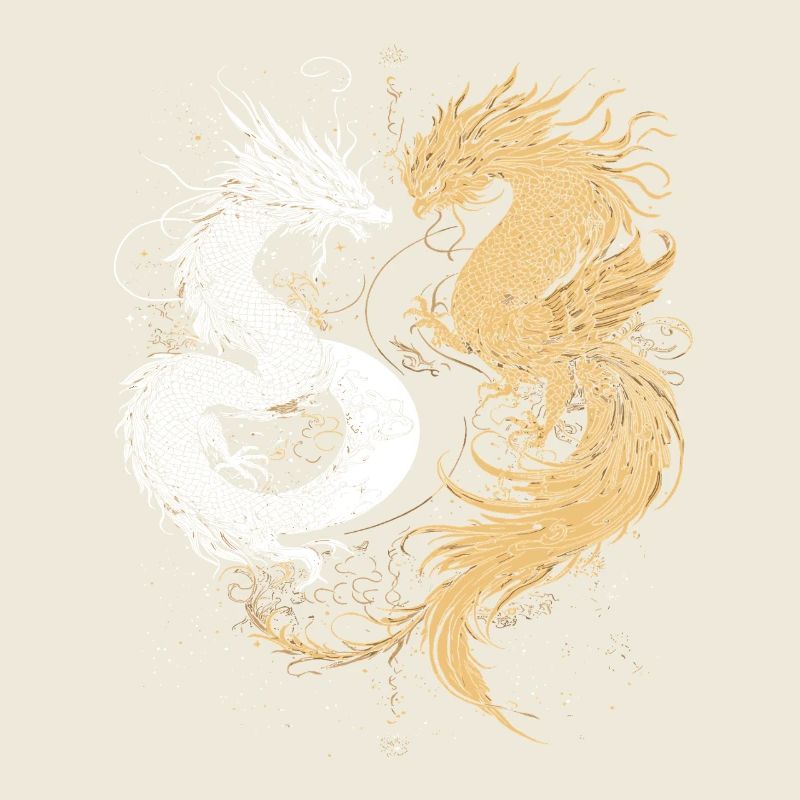 Cygnes dragons dans le style Yin et Yang