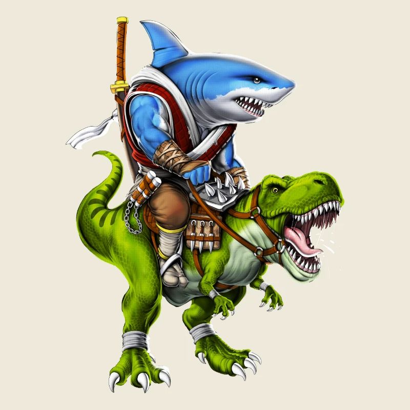 Shark Samurai Riding T-Rex Dinosaur