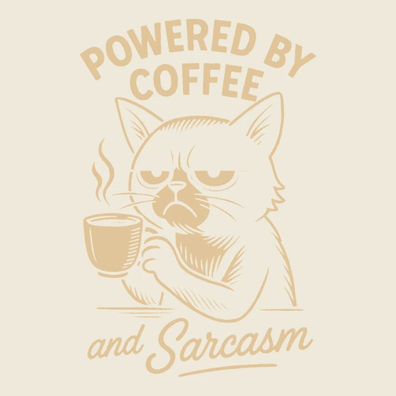 Powered By Coffee And Sarcasm Cat Design