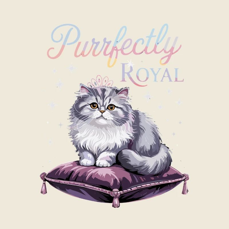 Purrfectly Royal Cat on Pillow with Crown