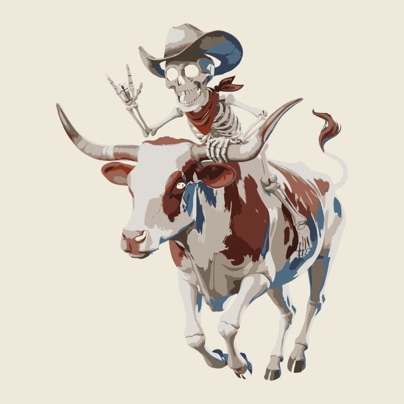 Skeleton cowboy on bull ride