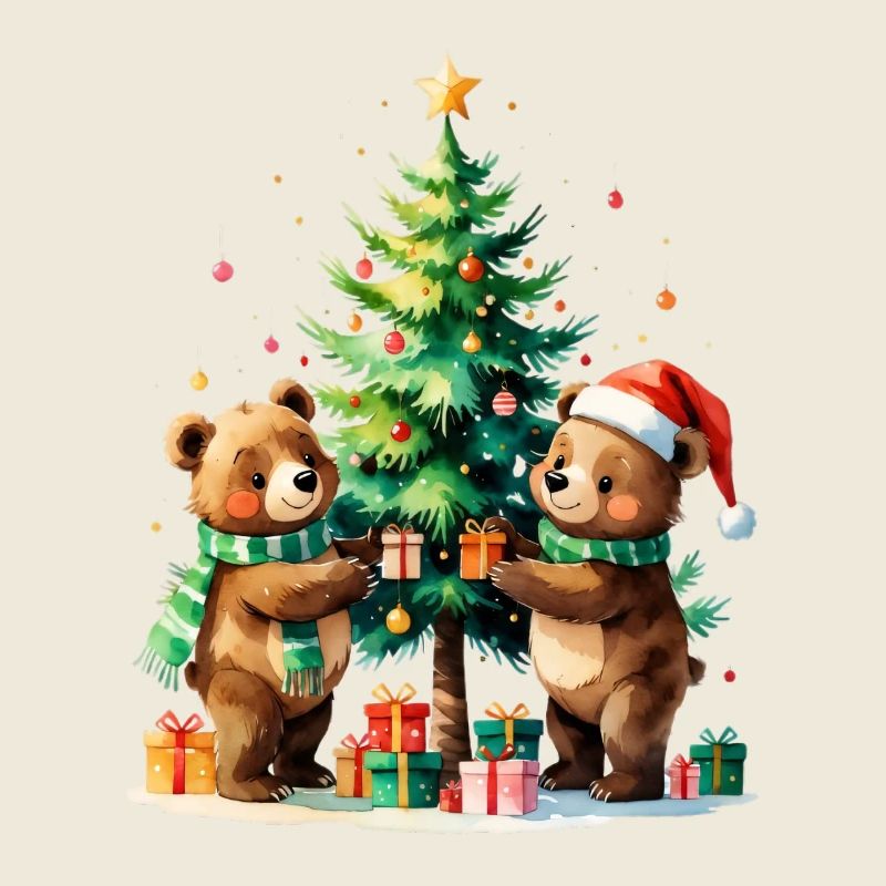 Ours d’hiver sur le sapin de Noël