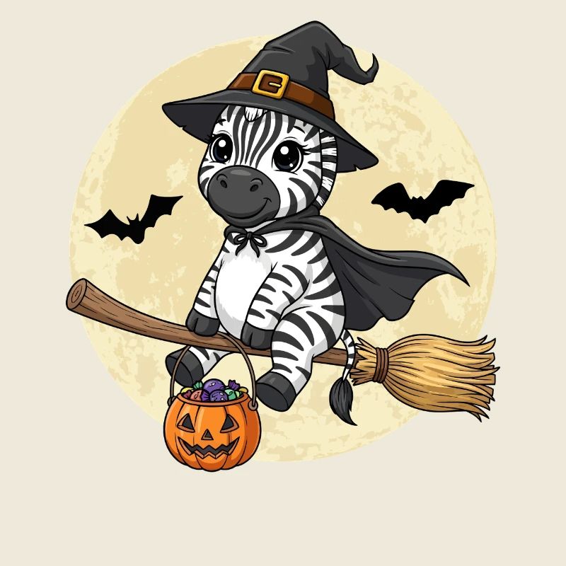 Cute Zebra Witch Halloween Pumpkin Full Moon