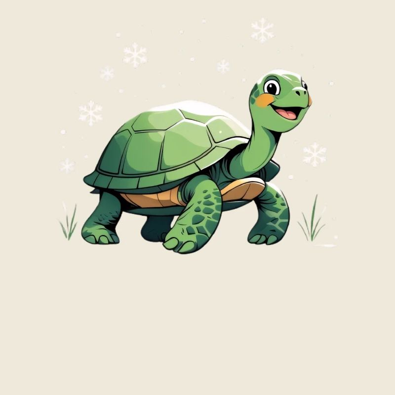Tortue verte avec des flocons de neige