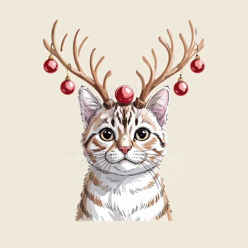 Kätzchen Mit Rentiergeweih Und Weihnachtskugeln