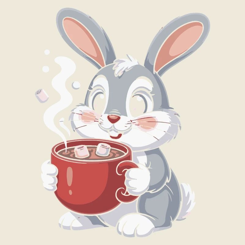 Lapin câlin avec tasse à café