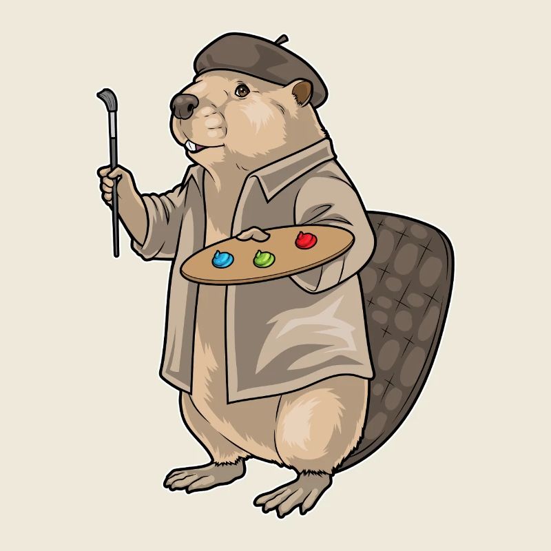 Beaver Painter Brush Painting