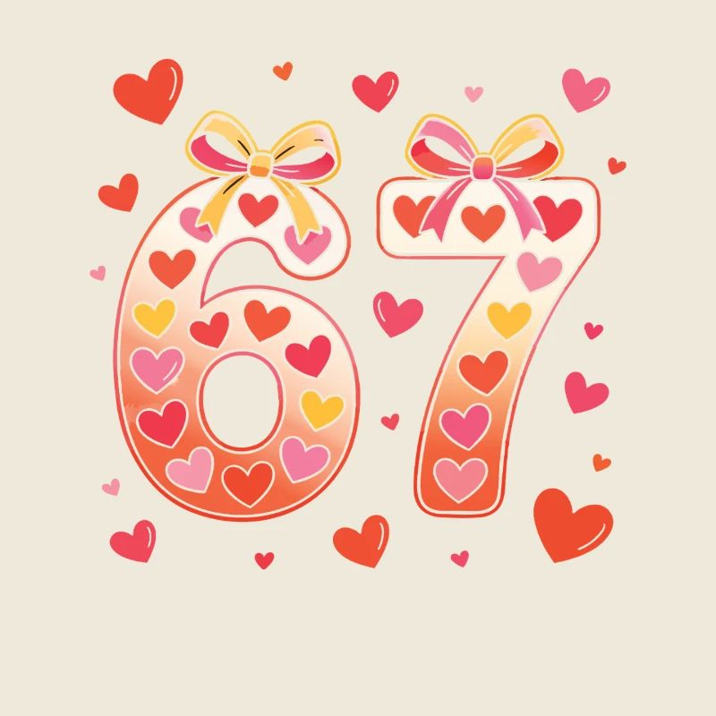 67 Birthday Hearts Bow Design