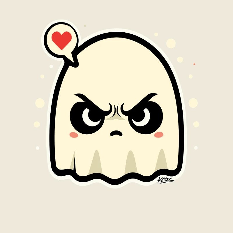 Angry Ghost with Heart Speech Bubble