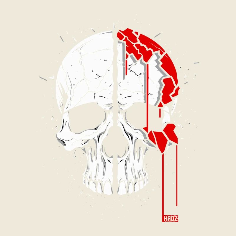 Geteilter Totenkopf mit roter Farbe