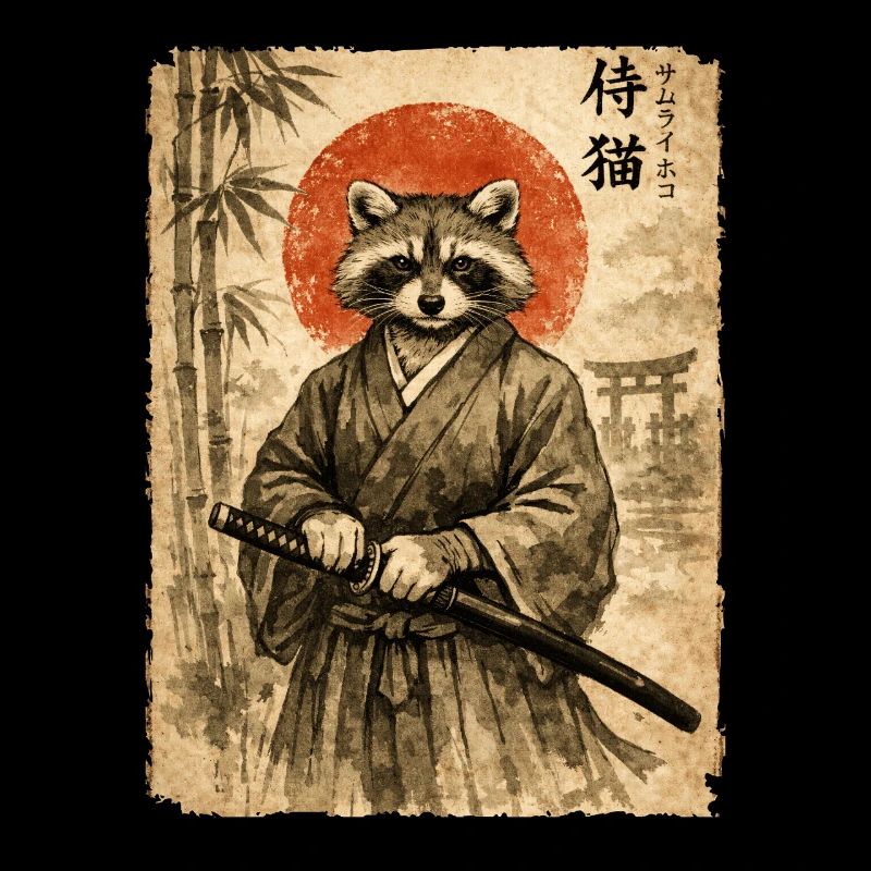 Samurai, Waschbär, Japanische Kunst, Anime