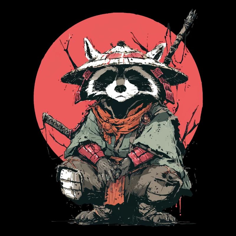 Waschbär-Samurai in Red Moon