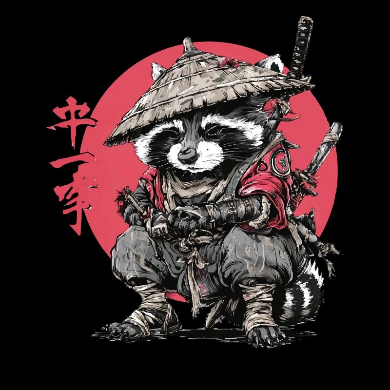 Raccoon Samurai in Red Circle