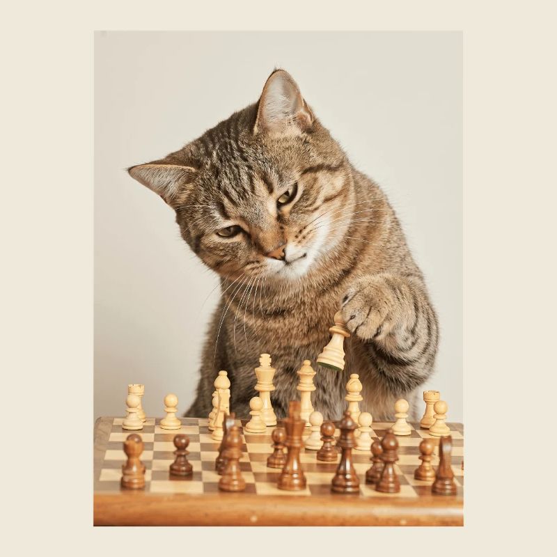 Katze spielt Schach
