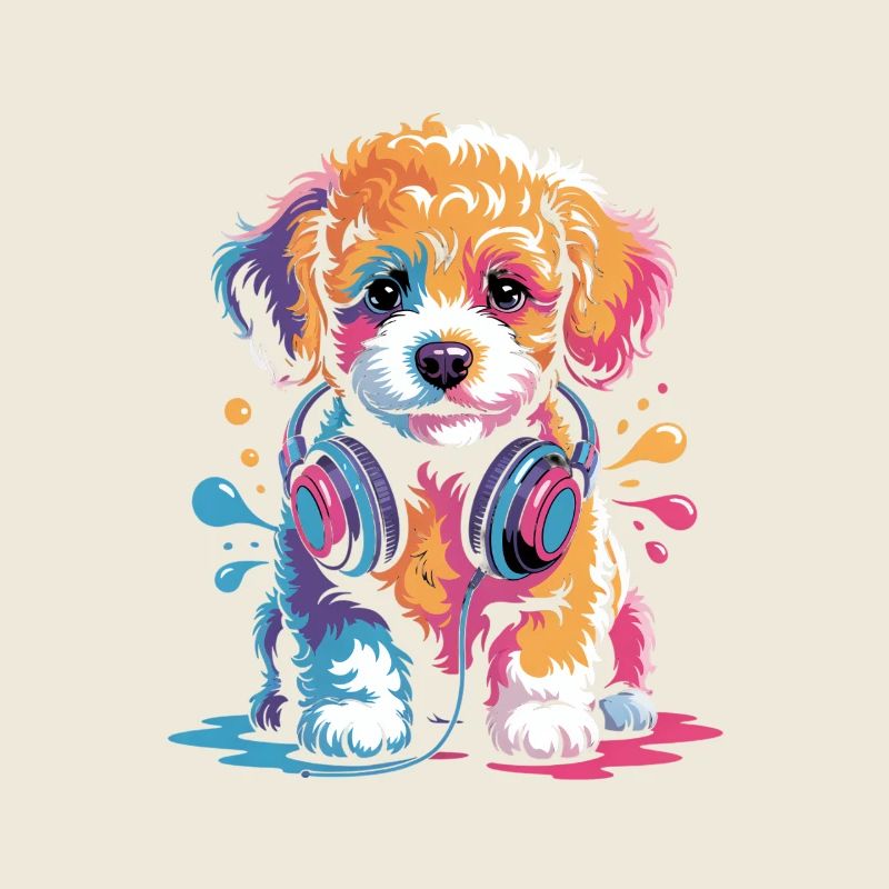 Chiot caniche avec un casque