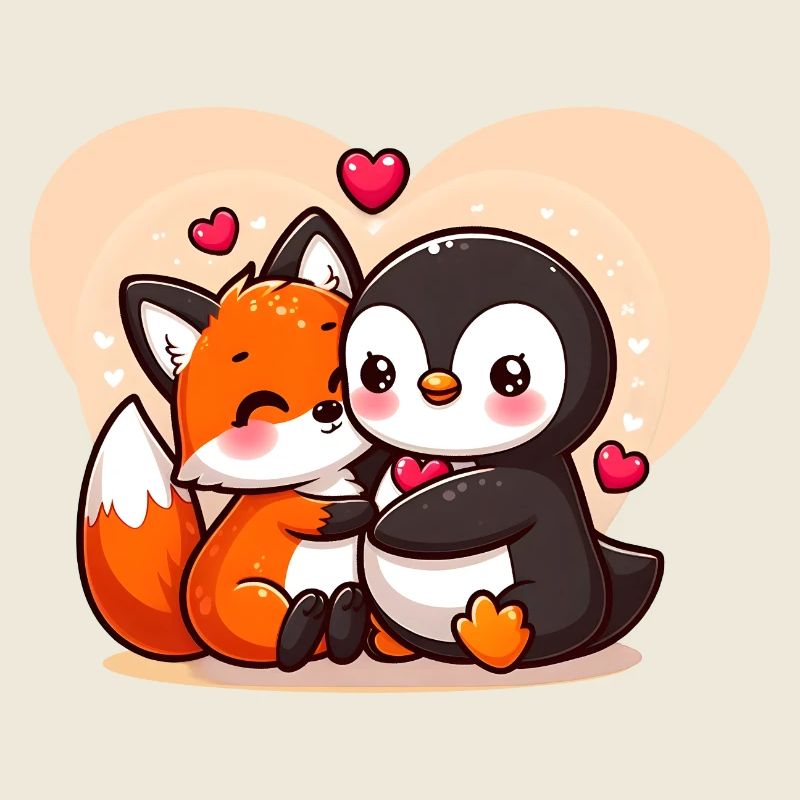 Renard mignon câlin pingouin